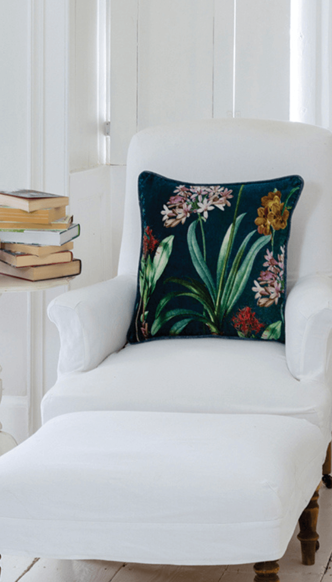 Velvet Navy Floral Cushion